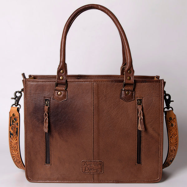 ADBG230 American Darling Hand Tooled Floral Western Leather Woven Saddle Blanket Tote Bag