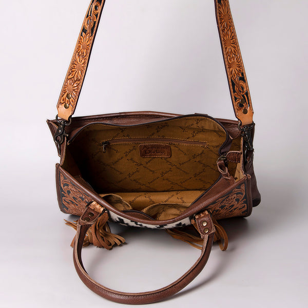 ADBG230 American Darling Hand Tooled Floral Western Leather Woven Saddle Blanket Tote Bag
