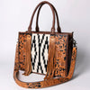 ADBG230 American Darling Hand Tooled Floral Western Leather Woven Saddle Blanket Tote Bag