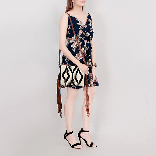 ADBG236 American Darling Handcrafted Western Cross body Bag with Saddle Blanket and Fringes