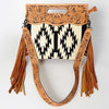 ADBGS146 Aztec Wool & Tooled Leather Shoulder Bag - Western Fringe Crossbody