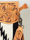 ADBGS146 Aztec Wool & Tooled Leather Shoulder Bag - Western Fringe Crossbody