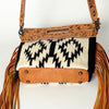 ADBGS146 Aztec Wool & Tooled Leather Shoulder Bag - Western Fringe Crossbody