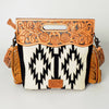 ADBGS146 Aztec Wool & Tooled Leather Shoulder Bag - Western Fringe Crossbody