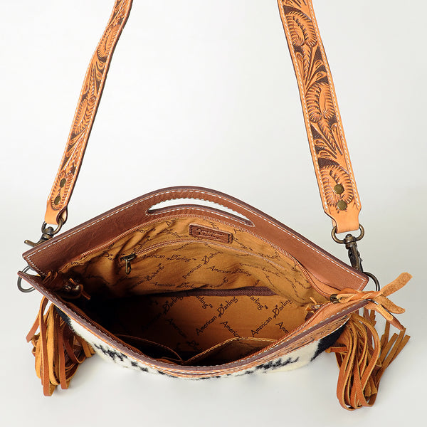 ADBGS146 Aztec Wool & Tooled Leather Shoulder Bag - Western Fringe Crossbody