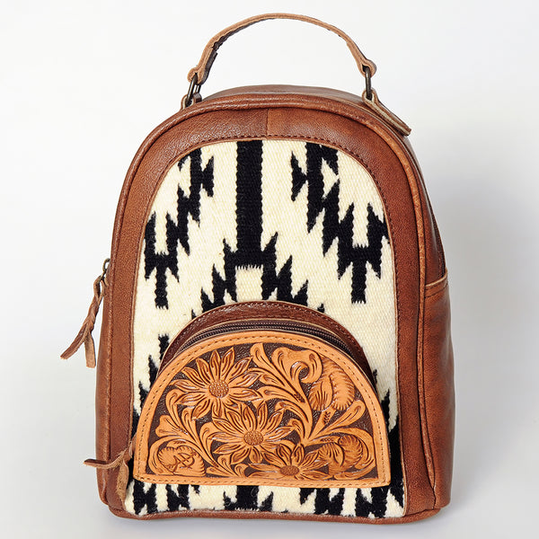ADBGS156 Southwestern Saddle Blanket Backpack with Tooled Leather Accents - Western Style
