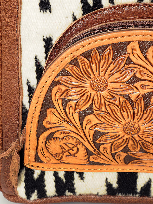 ADBGS156 Southwestern Saddle Blanket Backpack with Tooled Leather Accents - Western Style