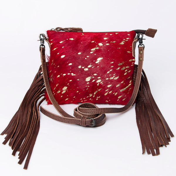 ADBG109 American Darling Hair-On Cowhide Western Crossbody Bag with Leather Fringe Detail
