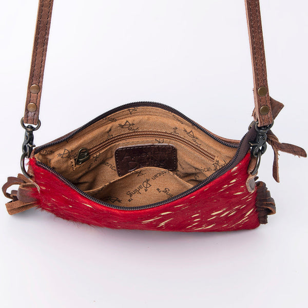 ADBG109 American Darling Hair-On Cowhide Western Crossbody Bag with Leather Fringe Detail