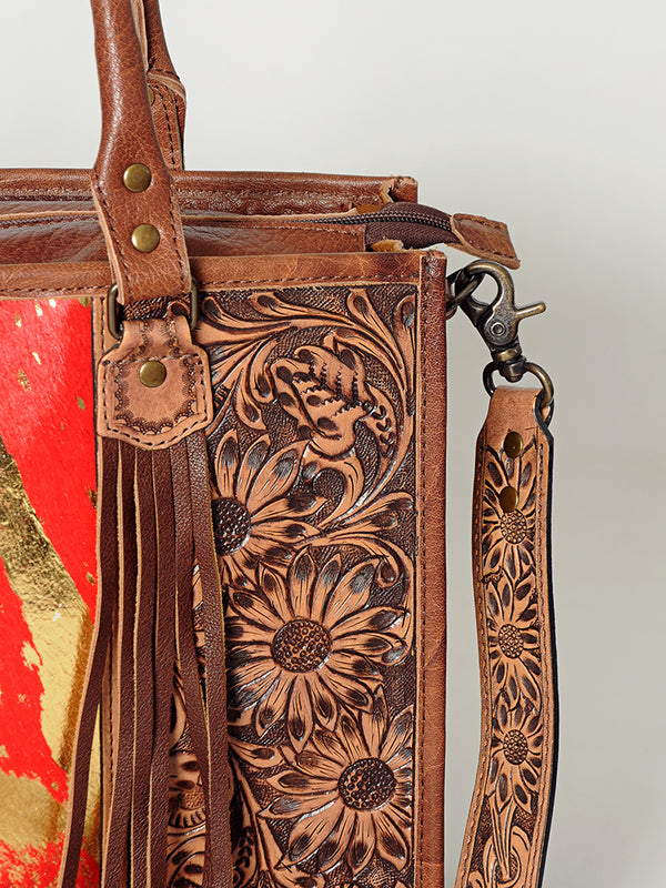 ADBG230 American Darling Western Tote Bag - Handcrafted Hair-On Cowhide & Hand-Tooled Leather