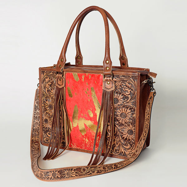 ADBG230 American Darling Western Tote Bag - Handcrafted Hair-On Cowhide & Hand-Tooled Leather