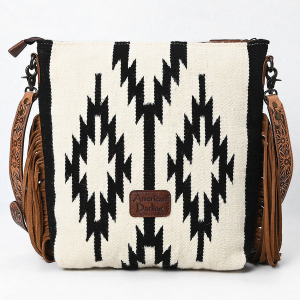 ADBG861 American Darling Hand Tooled Floral & Woven Saddle Blanket Signature Cross body Bag