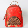 ADBGS156 Natural Cowhide Leather Backpack with Hand-Tooled Floral Pocket - Western Style