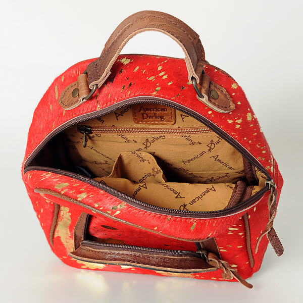 ADBGS156 Natural Cowhide Leather Backpack with Hand-Tooled Floral Pocket - Western Style