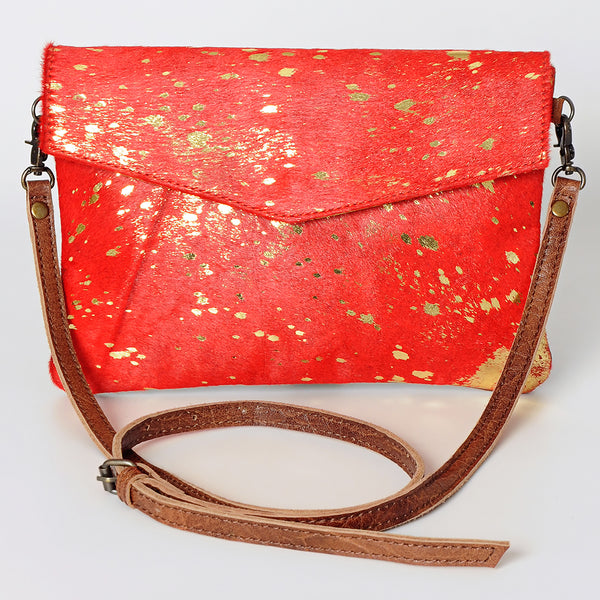 ADBGS178Genuine Hair-on Hide Leather Envelope Bag with Fringe Tassels and Adjustable Strap