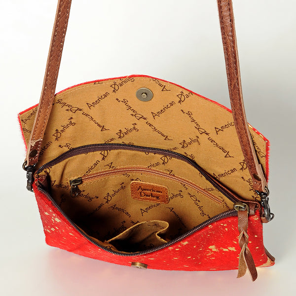 ADBGS178Genuine Hair-on Hide Leather Envelope Bag with Fringe Tassels and Adjustable Strap