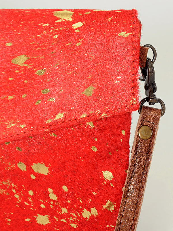 ADBGS178Genuine Hair-on Hide Leather Envelope Bag with Fringe Tassels and Adjustable Strap