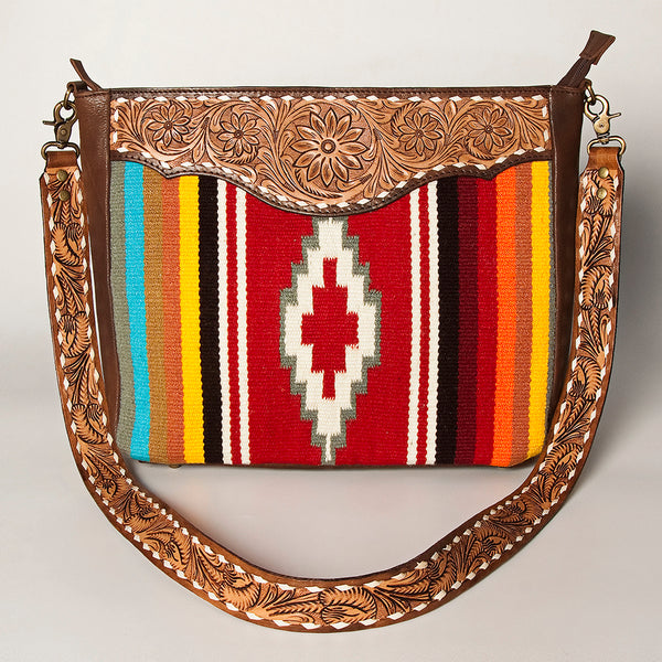ADBGA255 American Darling Western Tooled Leather & Southwestern Serape Messenger Bag
