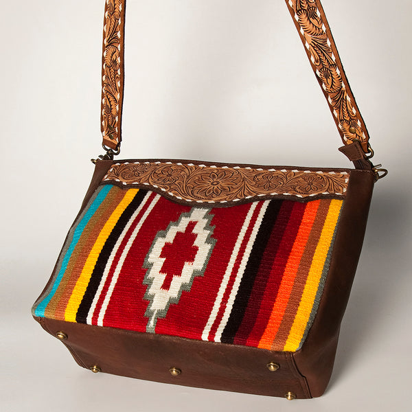 ADBGA255 American Darling Western Tooled Leather & Southwestern Serape Messenger Bag