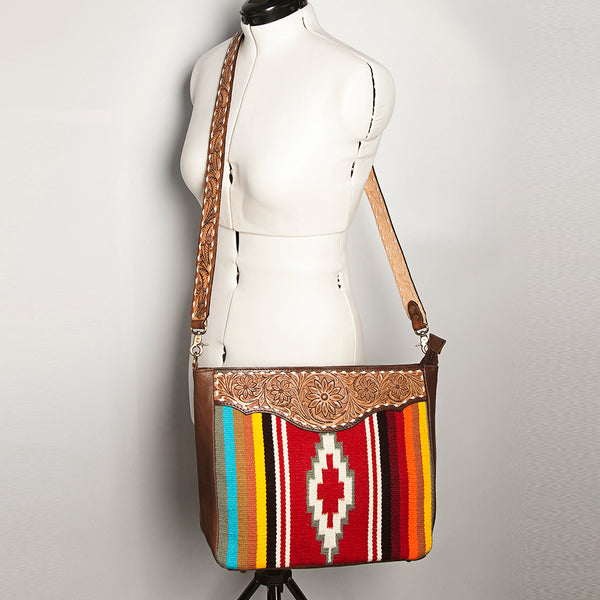ADBGA255 American Darling Western Tooled Leather & Southwestern Serape Messenger Bag