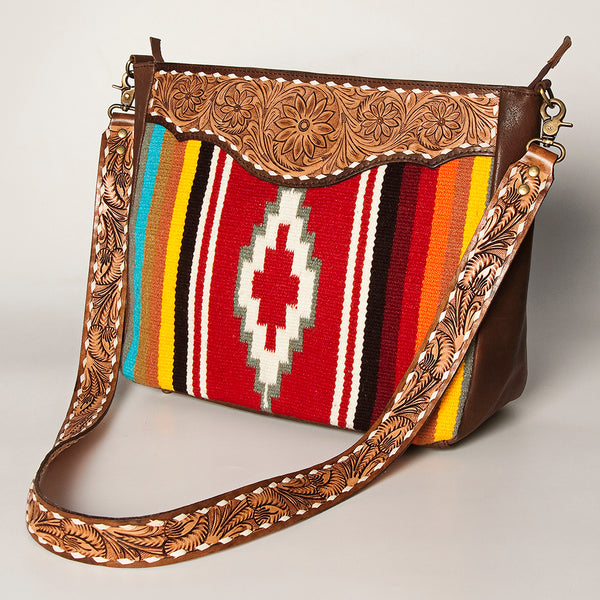 ADBGA255 American Darling Western Tooled Leather & Southwestern Serape Messenger Bag