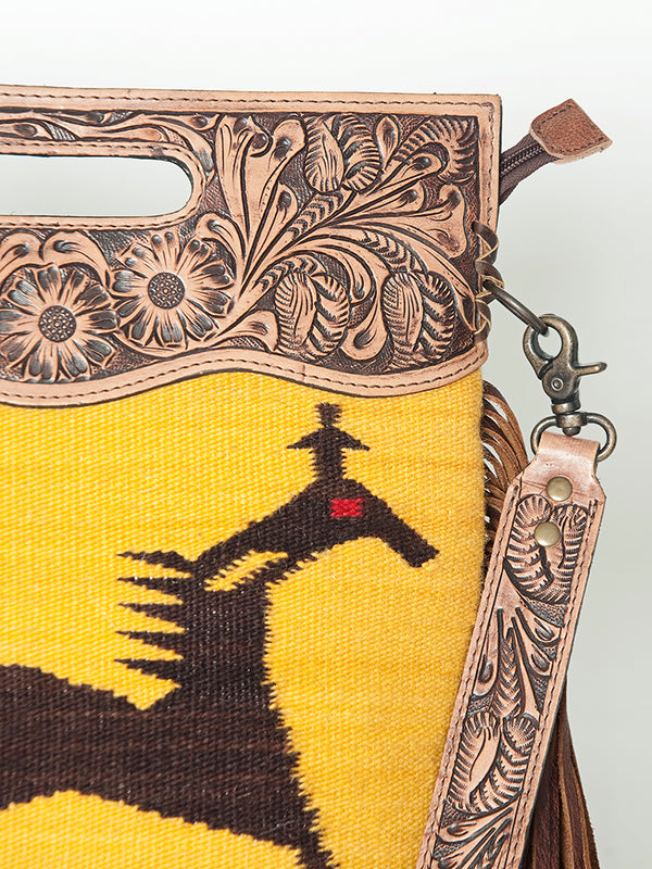 LC-ADBGS146 Southwestern Crossbody Bag - Hand-Tooled Leather & Wool Blend