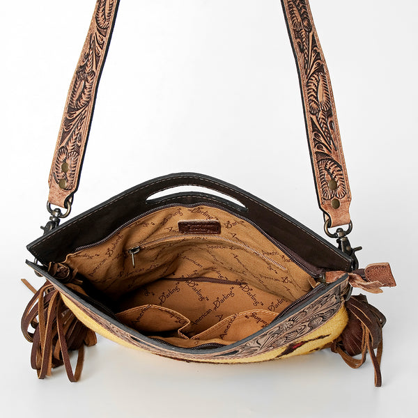 LC-ADBGS146 Southwestern Crossbody Bag - Hand-Tooled Leather & Wool Blend