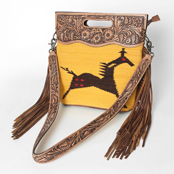 LC-ADBGS146 Southwestern Crossbody Bag - Hand-Tooled Leather & Wool Blend