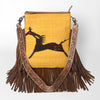 ADBGS192 Wool Large Crossbody Bag with Tooled Leather Strap and Fringe - Western Boho Purse