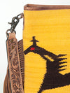 ADBGS192 Wool Large Crossbody Bag with Tooled Leather Strap and Fringe - Western Boho Purse