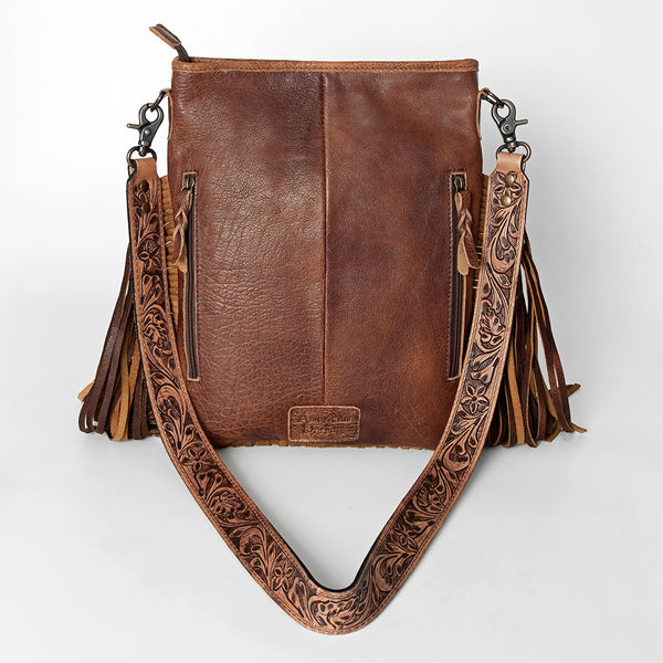 ADBGS192 Wool Large Crossbody Bag with Tooled Leather Strap and Fringe - Western Boho Purse