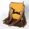 ADBGS192 Wool Large Crossbody Bag with Tooled Leather Strap and Fringe - Western Boho Purse