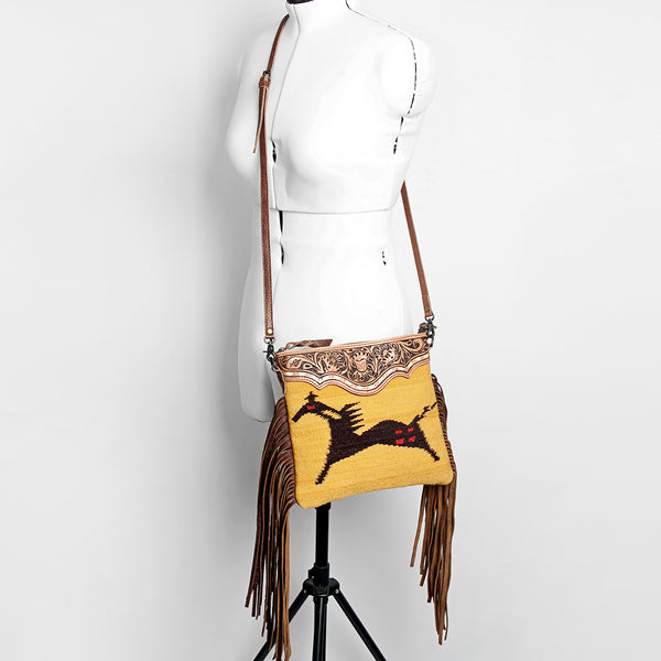 ADBG236 American Darling Western Cross body Bag Hand-Tooled Leather & Saddle Blanket