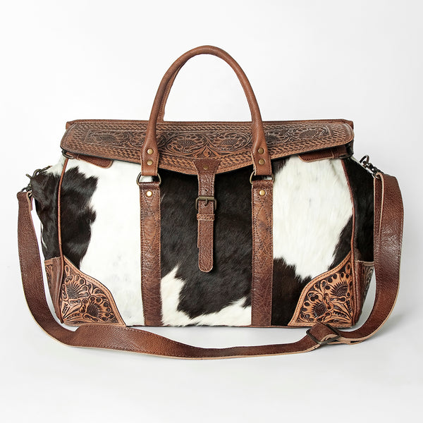 ADBG516 American Darling Western Hand Tooled Leather & Cowhide Travel Duffel Bag