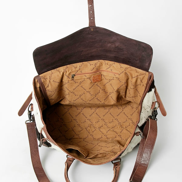 ADBG516 American Darling Western Hand Tooled Leather & Cowhide Travel Duffel Bag