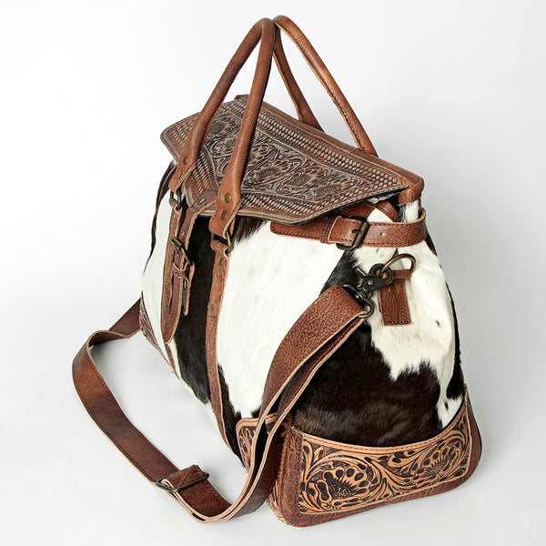 ADBG516 American Darling Western Hand Tooled Leather & Cowhide Travel Duffel Bag