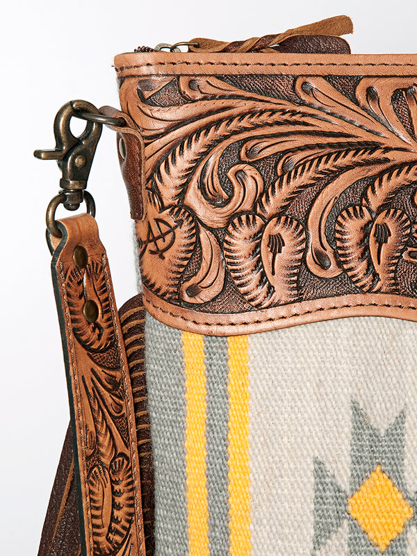 ADBG510 American Darling Hand Tooled Floral & Hand Woven Saddle Blanket Signature Cross Body Bag