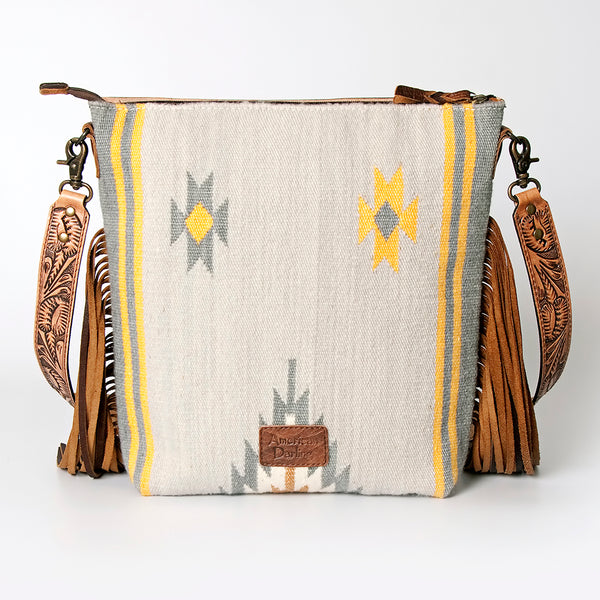 ADBG510 American Darling Hand Tooled Floral & Hand Woven Saddle Blanket Signature Cross Body Bag