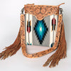ADBG298 American Darling Cross body Bag - Hand Tooled Floral Leather & Woven Saddle Blanket Purse