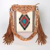 ADBG298 American Darling Cross body Bag - Hand Tooled Floral Leather & Woven Saddle Blanket Purse