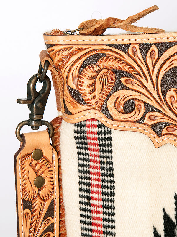 ADBG298 American Darling Cross body Bag - Hand Tooled Floral Leather & Woven Saddle Blanket Purse