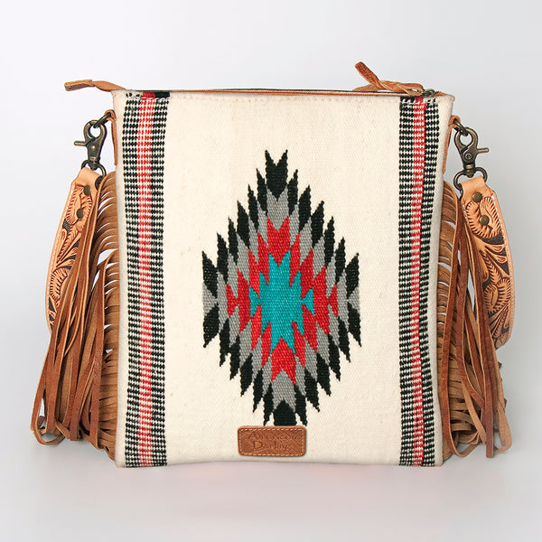ADBG298 American Darling Cross body Bag - Hand Tooled Floral Leather & Woven Saddle Blanket Purse