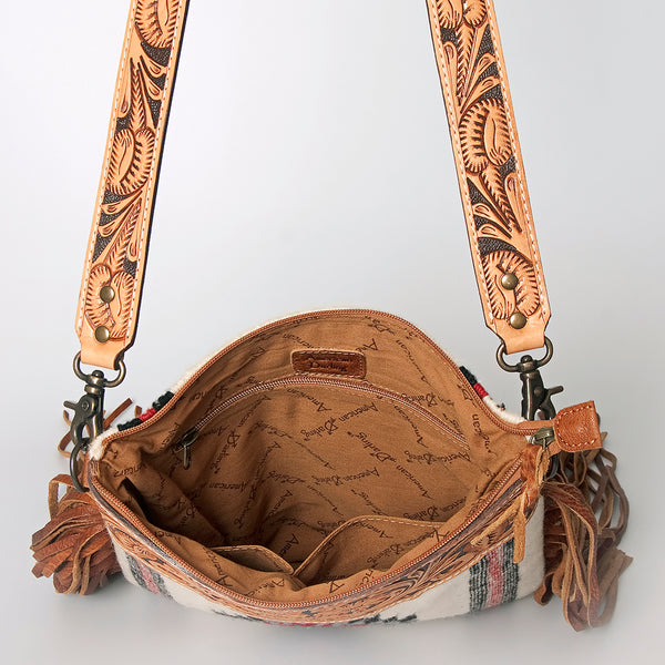 ADBG298 American Darling Cross body Bag - Hand Tooled Floral Leather & Woven Saddle Blanket Purse