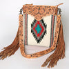 ADBG298 American Darling Cross body Bag - Hand Tooled Floral Leather & Woven Saddle Blanket Purse