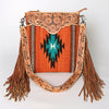 ADBG298 American Darling Cross body Bag - Hand Tooled Floral Leather & Woven Saddle Blanket Purse