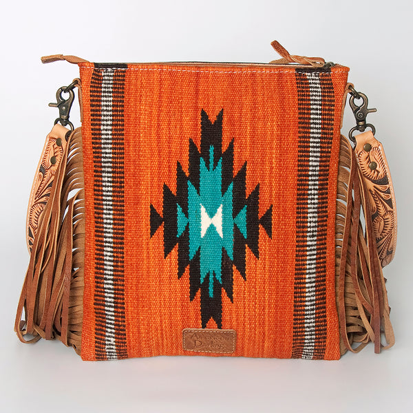 ADBG298 American Darling Cross body Bag - Hand Tooled Floral Leather & Woven Saddle Blanket Purse