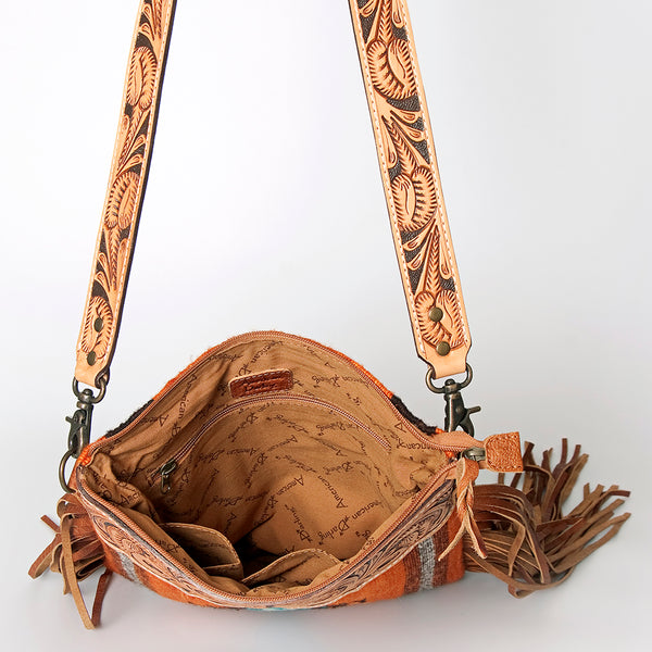 ADBG298 American Darling Cross body Bag - Hand Tooled Floral Leather & Woven Saddle Blanket Purse