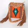 ADBG298 American Darling Cross body Bag - Hand Tooled Floral Leather & Woven Saddle Blanket Purse