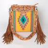ADBG298 American Darling Large Cross body Bag - Hand Tooled Floral Leather & Woven Saddle Blanket Purse