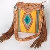 ADBG298 American Darling Large Cross body Bag - Hand Tooled Floral Leather & Woven Saddle Blanket Purse